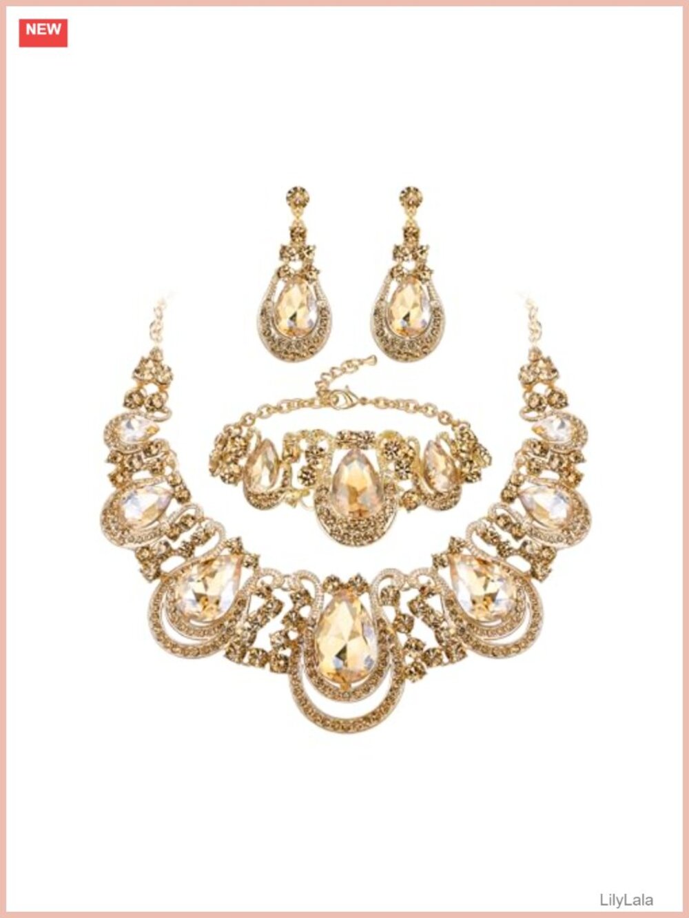Crystal Jewelry Set Necklace Bracelet Earrings Wedding Prom Formal